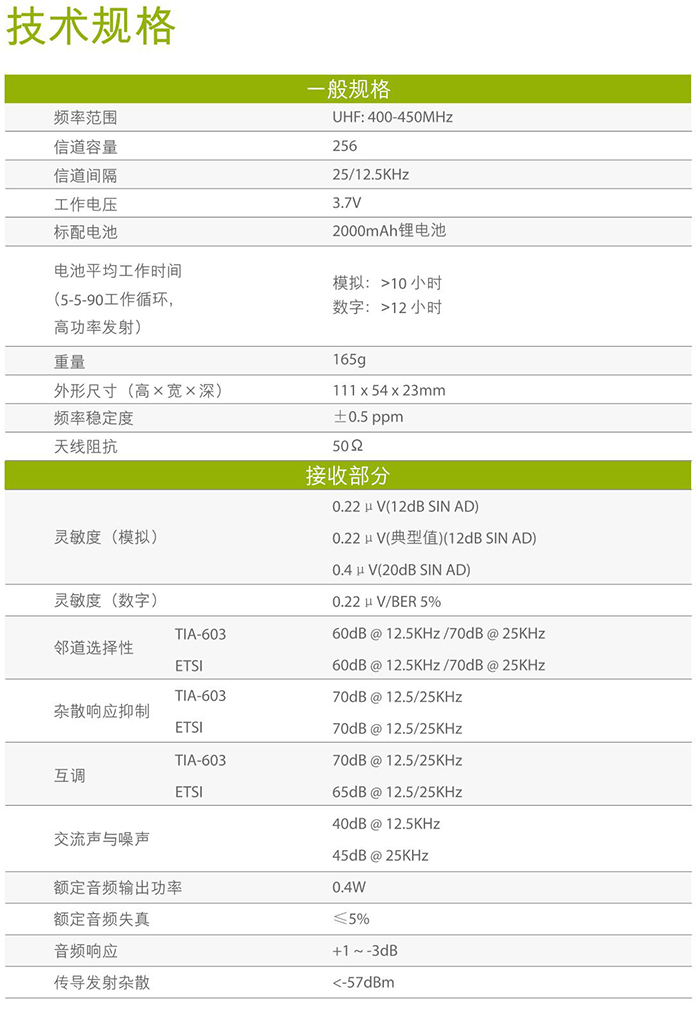 海能達TD370對講機規格