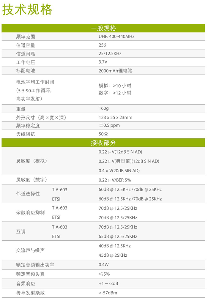 海能達TD350對講機技術(shù)規格