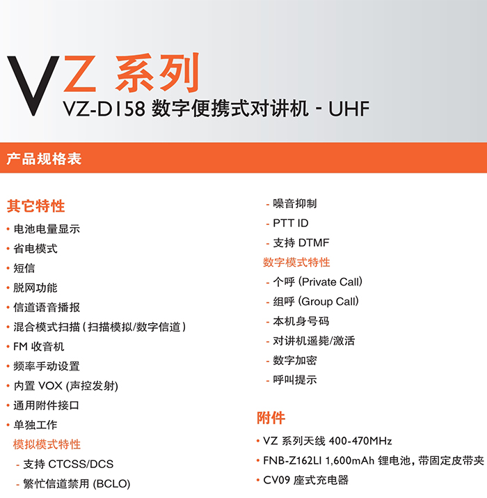 威泰克斯VZ-D158商用數字對講機特性