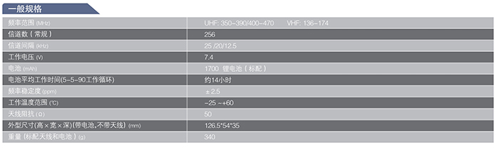 海能達TC-780專(zhuān)業(yè)無(wú)線(xiàn)對講機一般規格