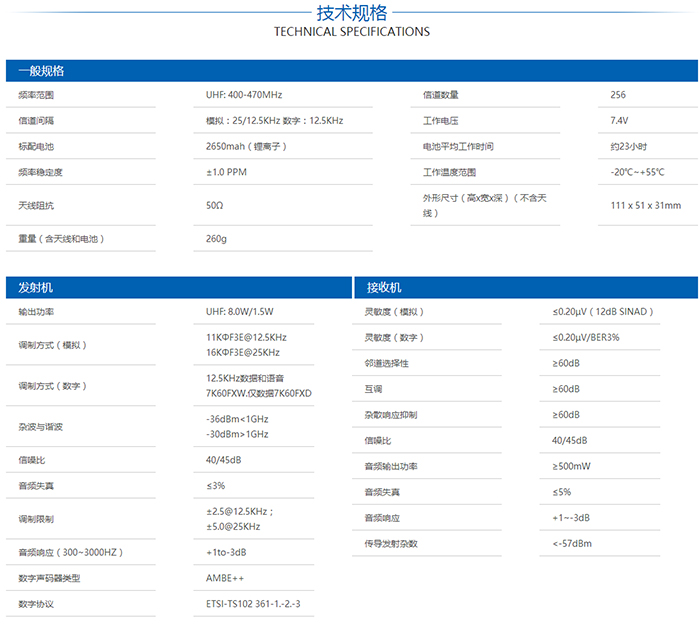 靈通LD-3900數字對講機技術(shù)規格